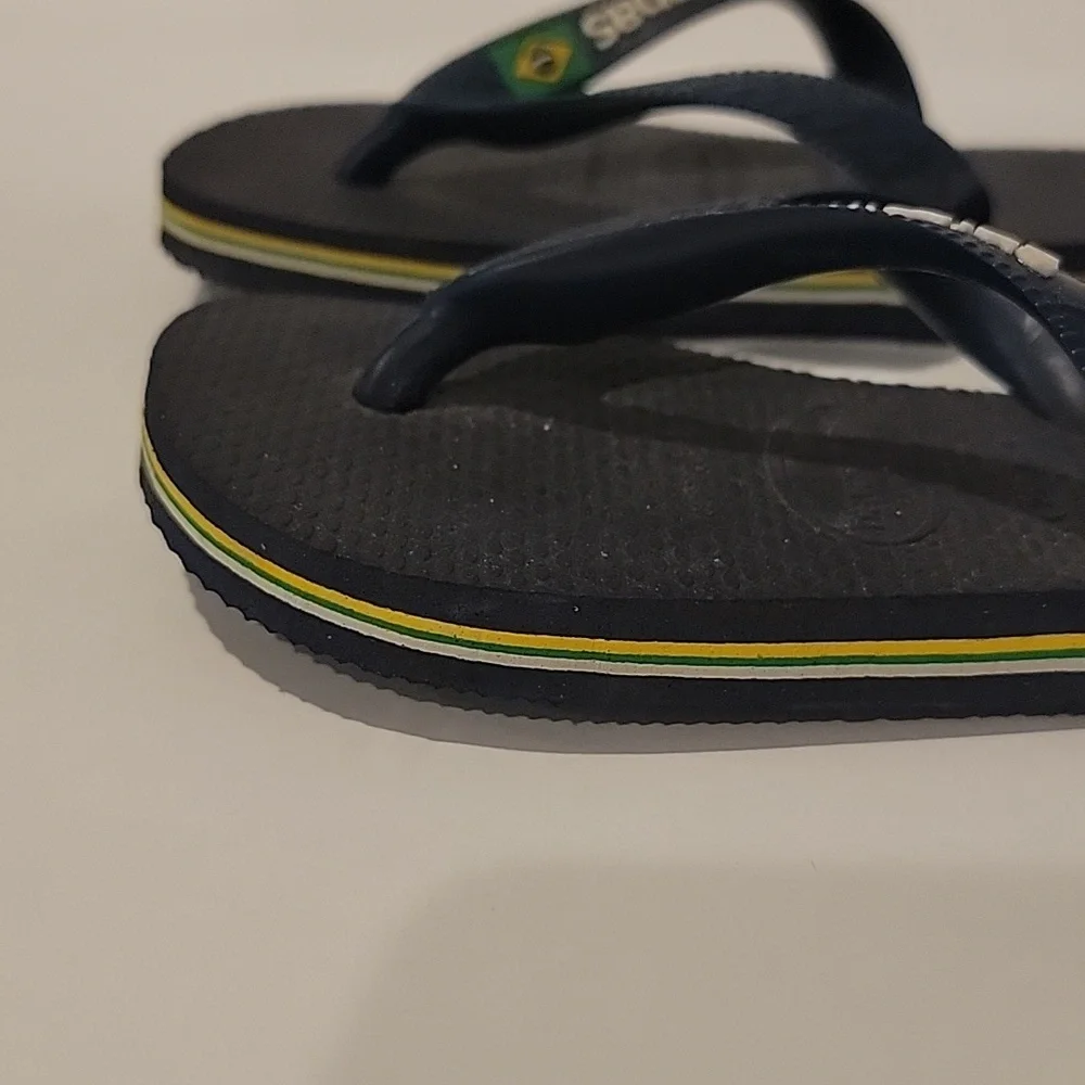 New BABY BRAZIL LOGO FLIP FLOPS NAVY BLUE size 25-26 usa 9/10c blue flip  sandal